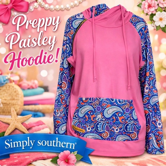 Simply Southern Tops - Simply Southern Pink Paisley Hoodie Pullover Women's XL